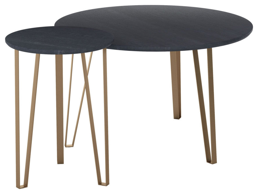 Sofa Side Table, Round, Steel Metal, Wood, Black, Gold, Mid Century Hospitality
