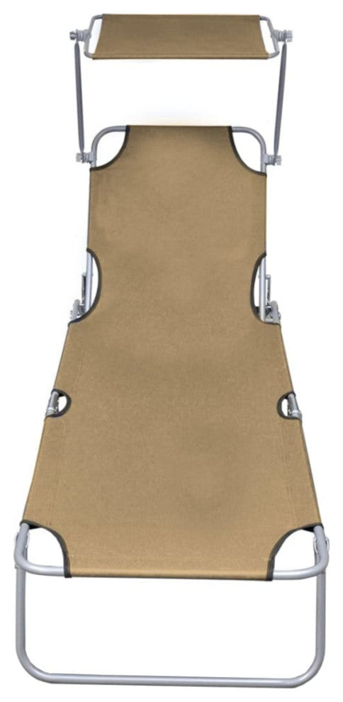 vidaXL Folding Sun Lounger With Canopy Steel Taupe
