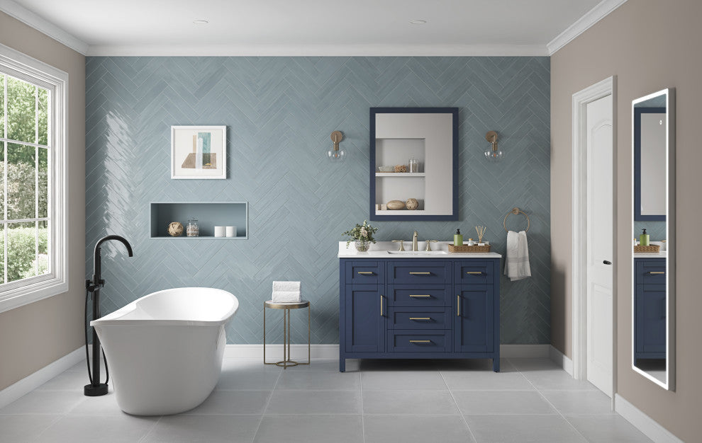 OVE Decors Tahoe Vanity With Mirror, Midnight Blue, 48"