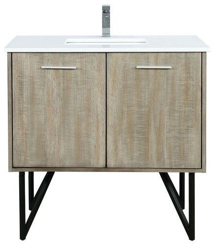 Lancy Modern Rustic Acacia 36" Square Sink Bathroom Vanity, Labaro Brushed Nicke