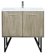 Lancy Modern Rustic Acacia 36" Square Sink Bathroom Vanity, Labaro Brushed Nicke
