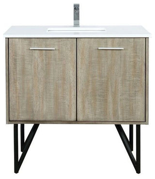 Lancy Modern Rustic Acacia 36" Square Sink Bathroom Vanity, Labaro Brushed Nicke