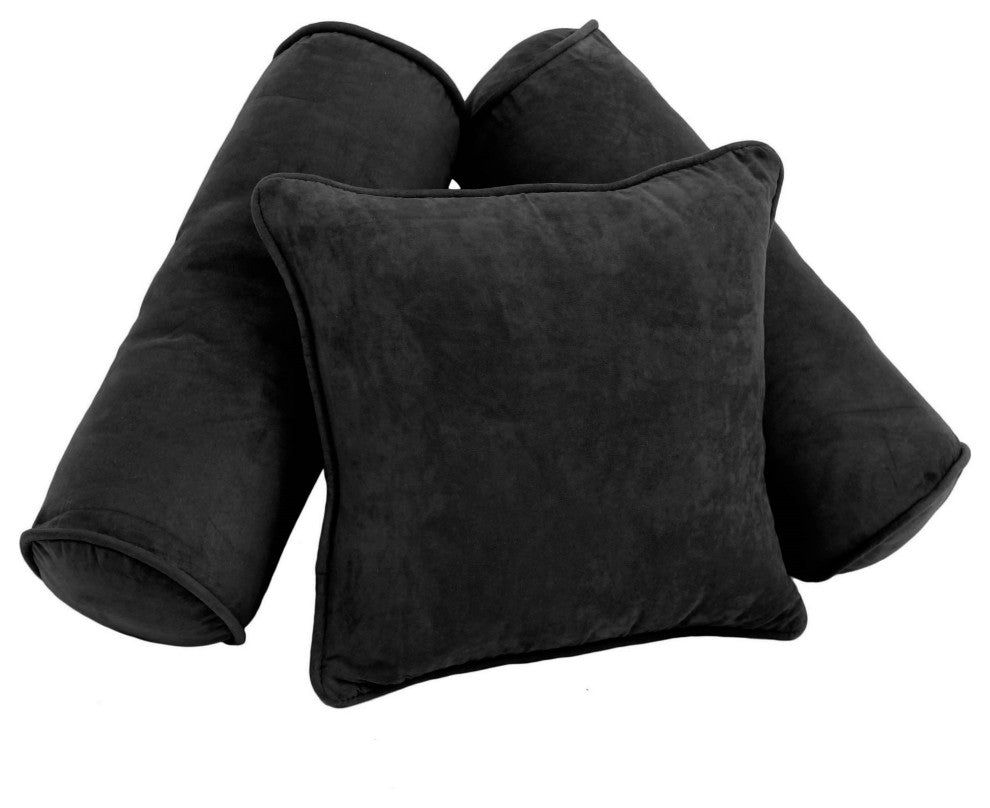 Double-Corded Solid Microsuede Throw Pillows With Inserts, Set of 3, Black