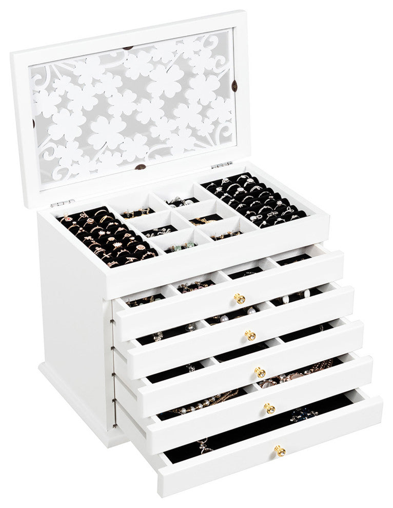 Costway Large Wooden Jewelry Box Cabinet ArmoireCase w/ 5 Drawers & Acrylic Top