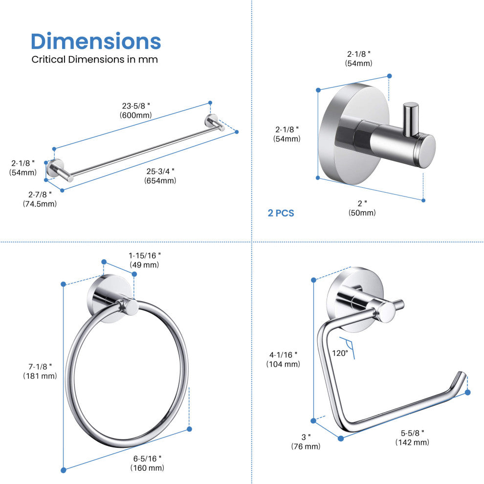Circular 5-Piece Bathroom Hardware Set, Chrome