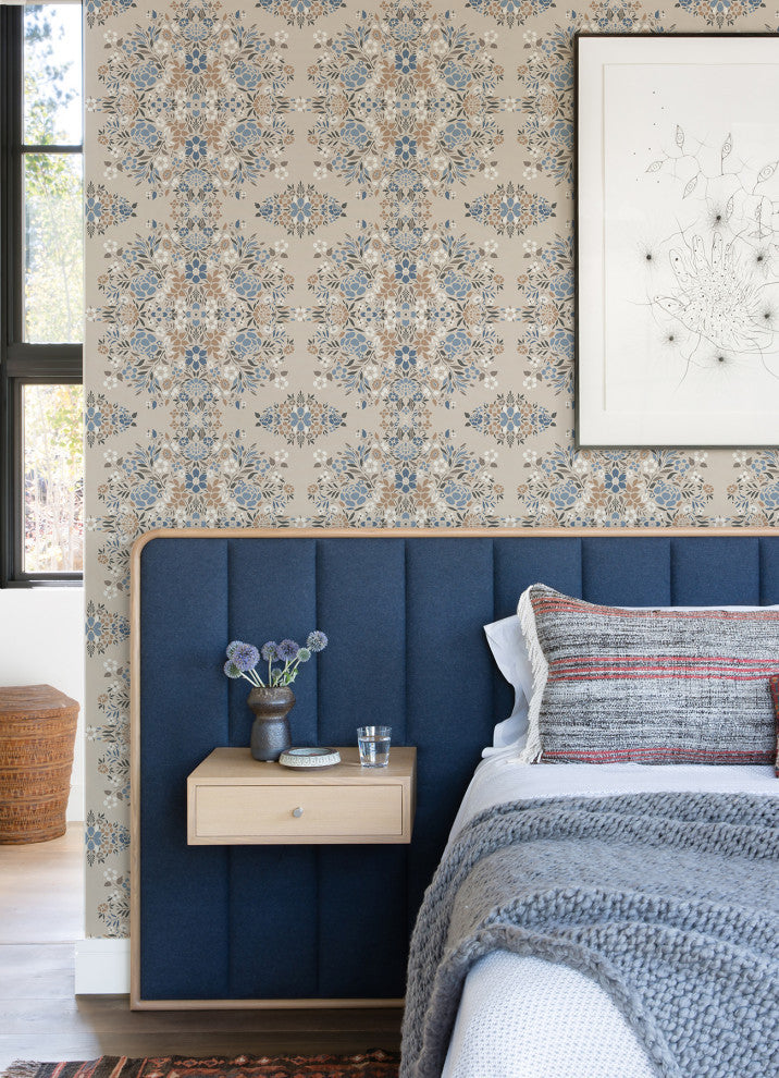 Taupe Medallion Floral Peel & Stick Wallpaper