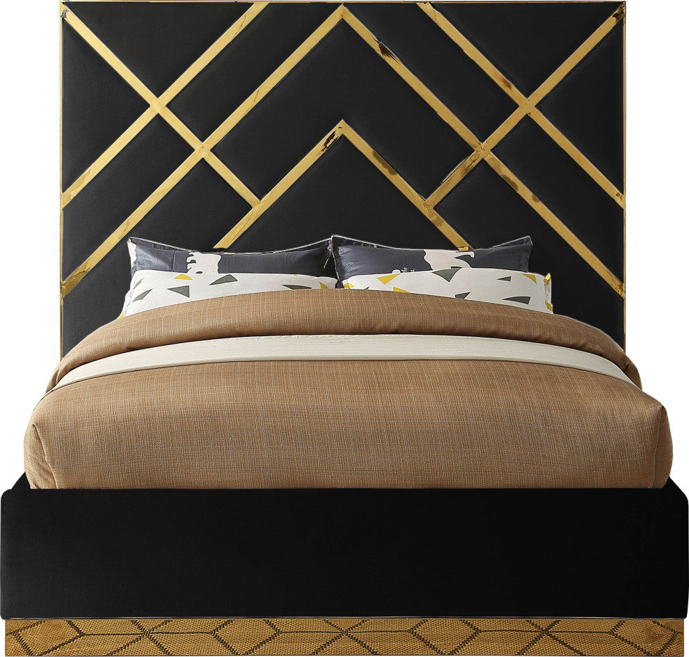 Vector Upholstered Bed, Black, Queen, Velvet