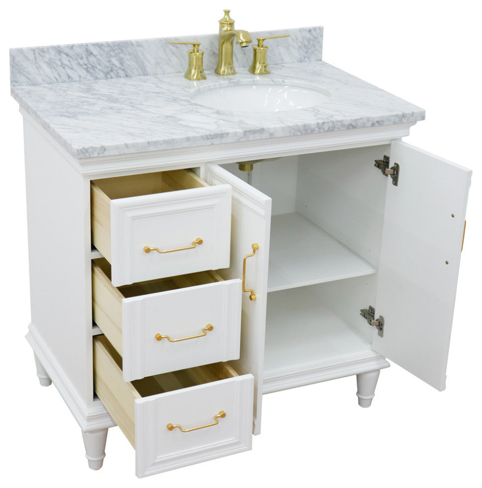 37" Single Vanity, White Finish With White Carrara