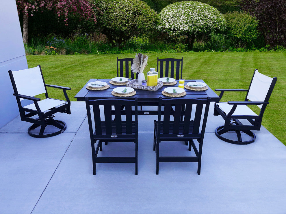 Tuscany Sling Swivel Dining Set, Black, 7-Piece