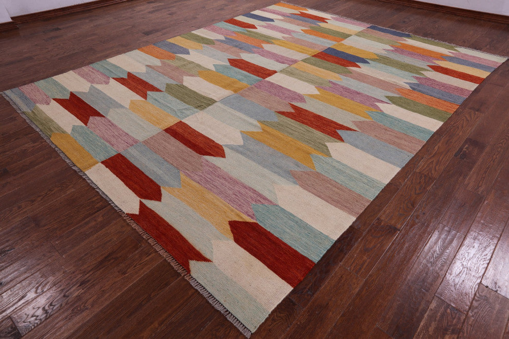 9' 4" X 11' 11" Wool On Wool Kilim Flat Weave Rug - Q12589