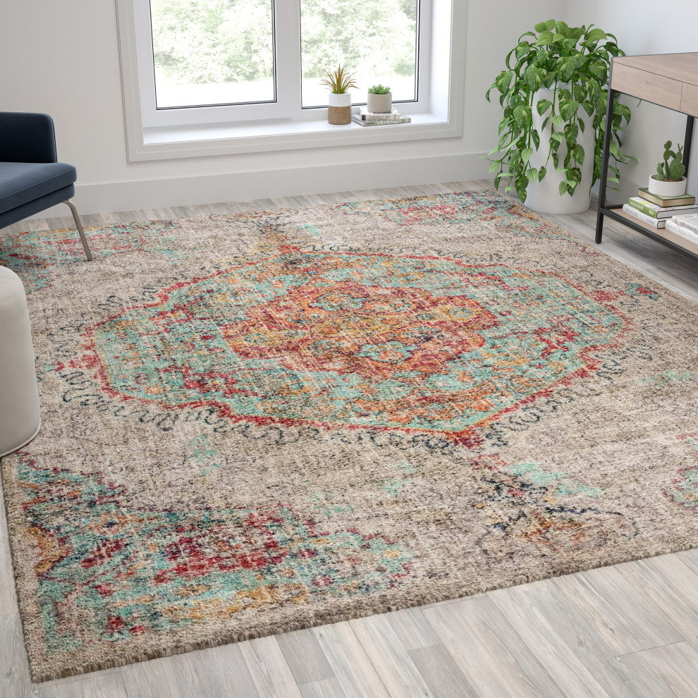 Distressed Medallion Area Rug, 8' X 10'