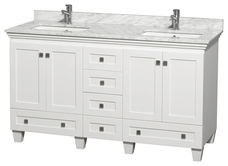 Wyndham WCV800060DWHCMUNSMXX 60" Vanity in White with Carrera Marble Top