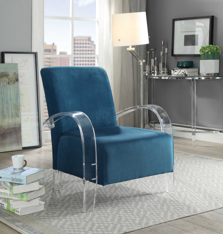HomeRoots Teal Velvet Clear Arm Accent Chair