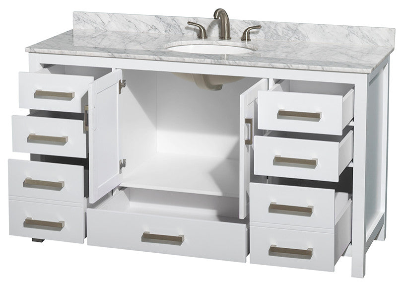 Wyndham WCS141460SWHCMUNOMXX 60 Inch Wood Bathroom Vanity in White Finish