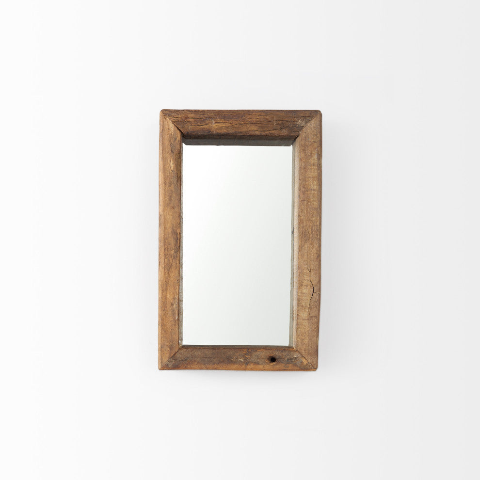 Gervaise Brown Solid Wood Frame Rectangular Wall Mirror, 12" x 7"