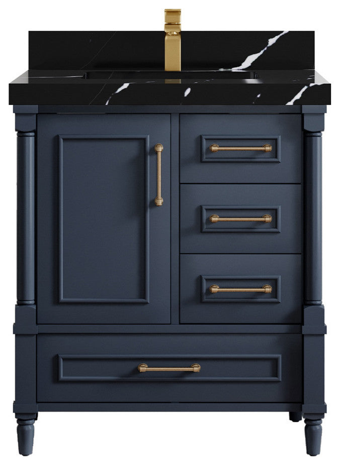 Aberdeen 30 Single Sink Bath Vanity in Hale Navy Blue  2" Calacatta Black