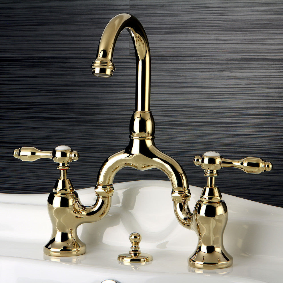Kingston Brass Bridge Bathroom Faucet With Brass Pop-Up, Polished Brass