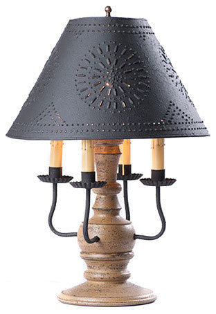 Handcrafted Wood Table Lamp Cedar Creek With Punched Tin Shade, Pearwood
