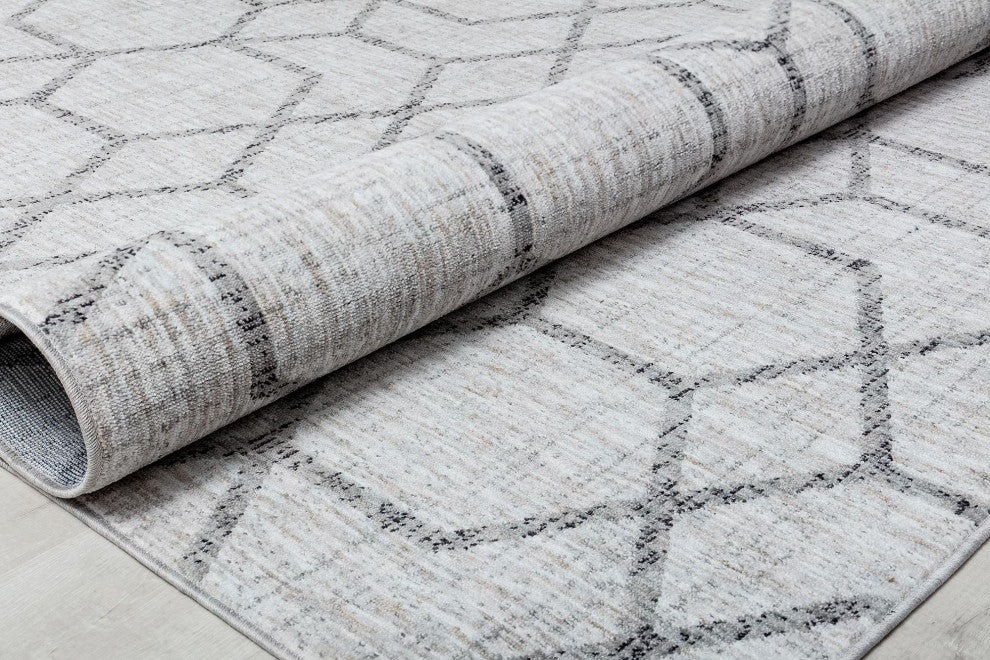 Jade Gray Stone Geometric Contemporary Gray Recycled Area Rug, 2'6" X 8'