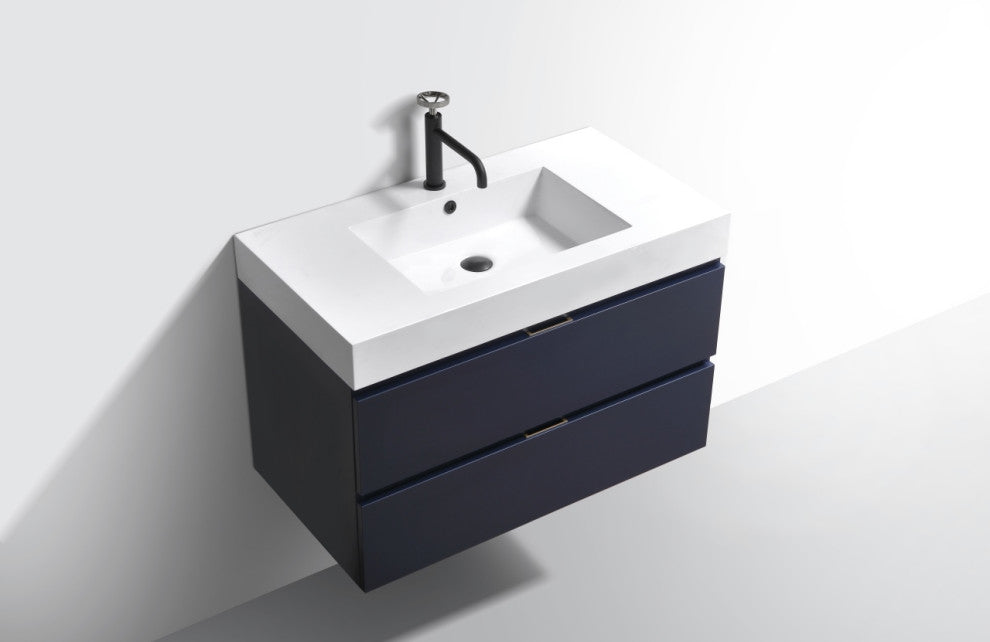 Bliss 36" Blue Wall Mount Modern Bathroom Vanity