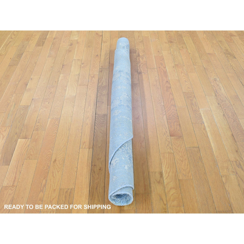 Blue Hand Knotted Wool and Pure Silk Jewellery Design Oriental Rug, 6'0"x6'0"