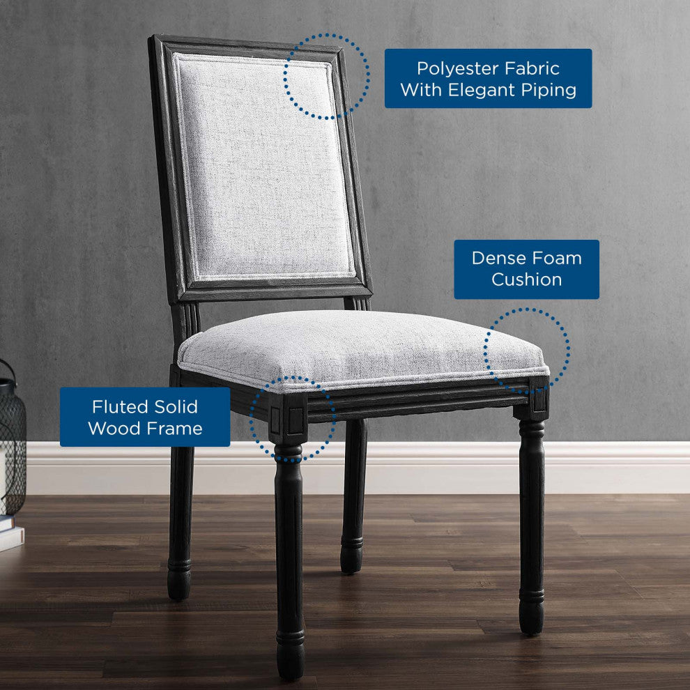 Court French Vintage Upholstered Fabric Dining Side Chair Black Light Gray