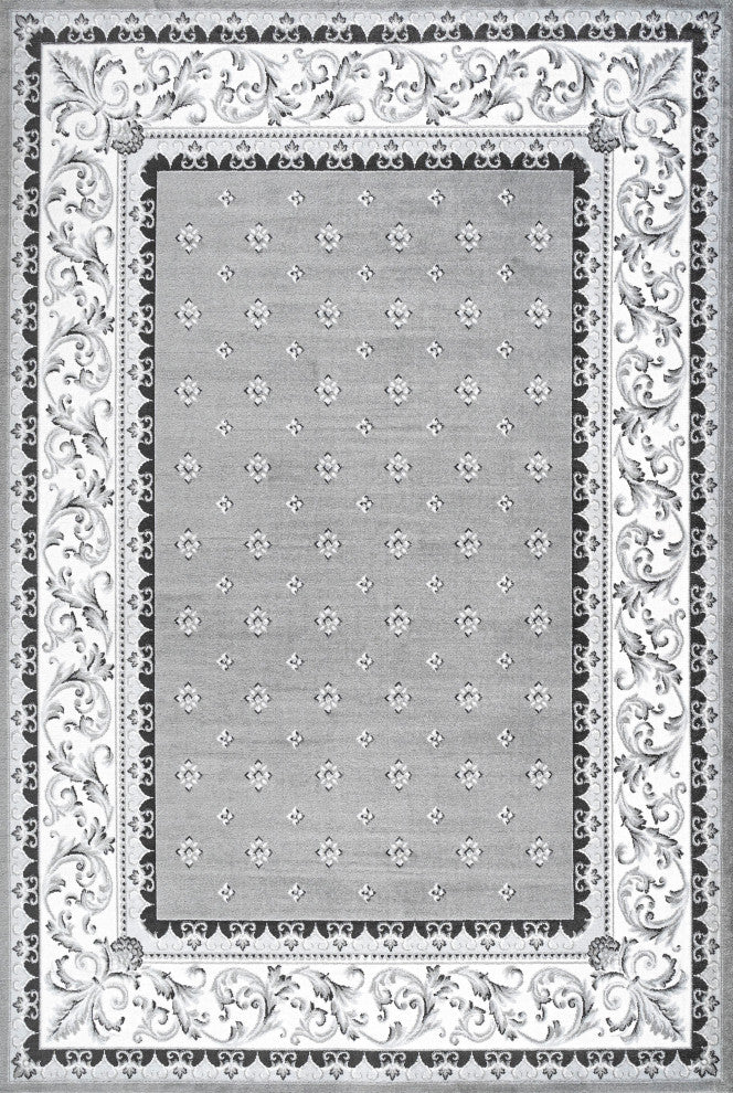 Acanthus French Border, Gray/Cream, 4'x6'