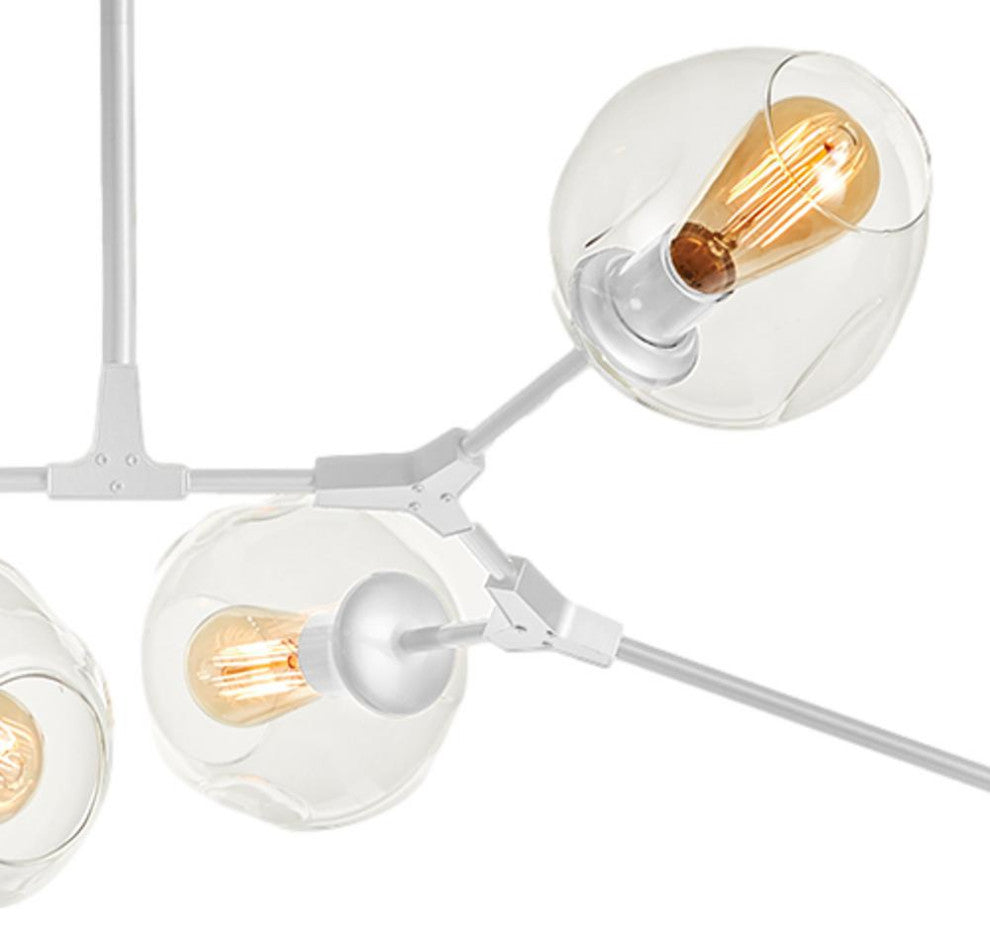 Midcentury Modern 8 Light White Chandelier Abstract Burst Glass Shade Adjustable