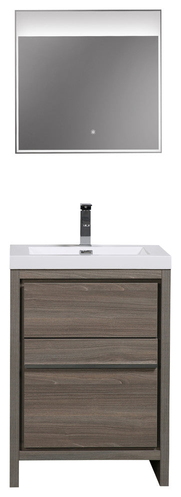 Aquamoon Granada Modern Bathroom Vanity With LED Mirror, Maple Grey, 24"