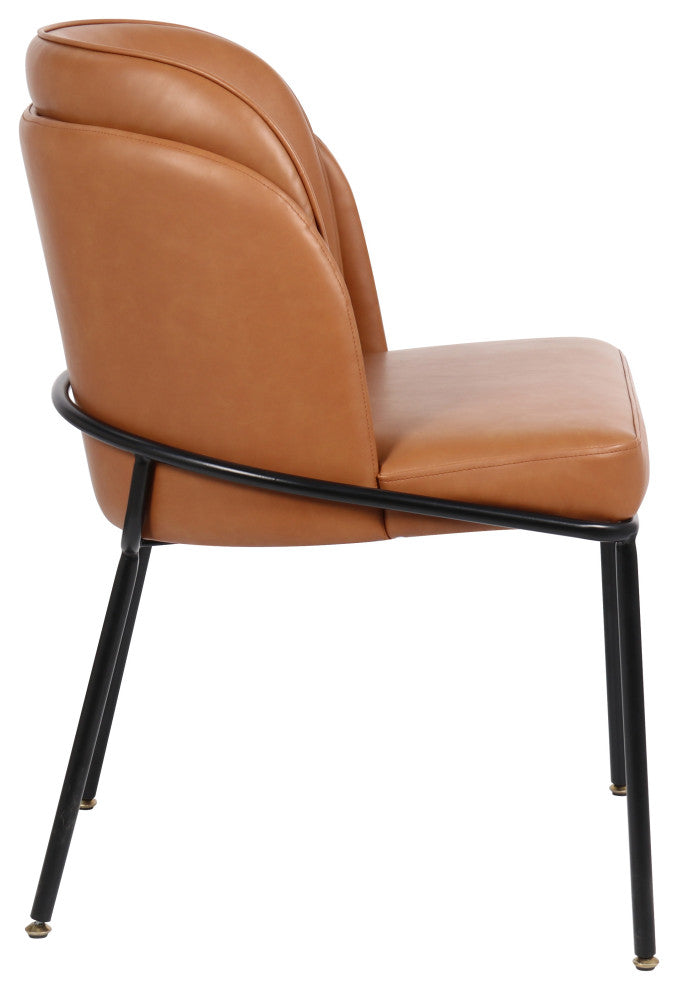 Jagger Vegan Leather Upholstered Dining Chair, Set of 2, Cognac, Matte Black Finish