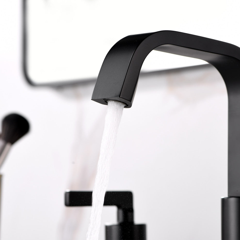 Luxier WSP04-T 2-Handle Widespread Bathroom Faucet with Drain, Matte Black