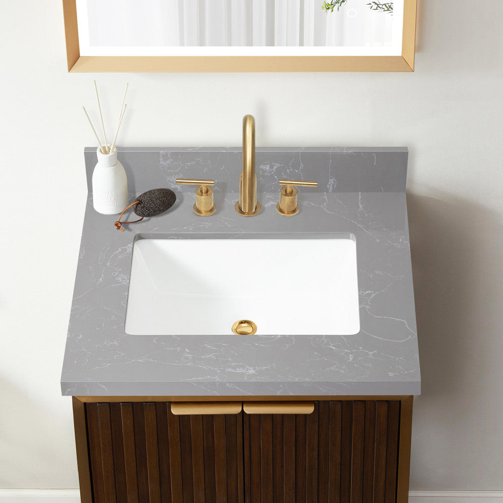 Jaen Composite Stone Vanity Top With Ceramic Sink, Reticulated Gray, 25"