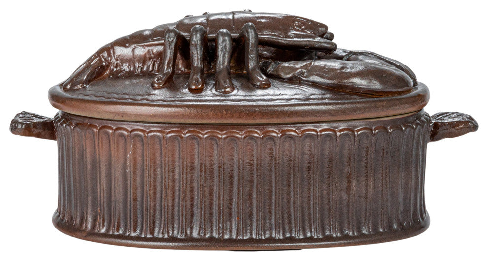 Matte Stoneware Baker With Lobster Design, Brown