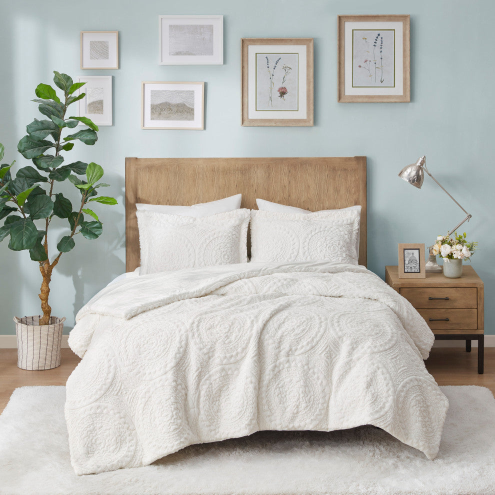 Madison Park Arya Medallion Faux Fur Plush Comforter Mini Set