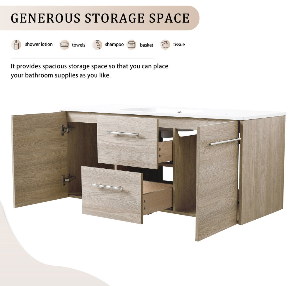 48 Inch Wall Mounted Plywood Bathroom Vanity with Gel Basin and Drawers
