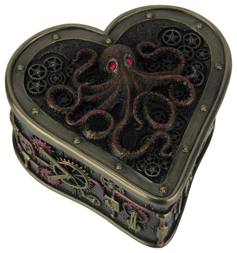 Heart Shaped Steampunk Octopus Trinket / Stash Box
