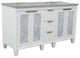61" Double Sink Vanity, White Finish With Gray Granite And Oval Sink