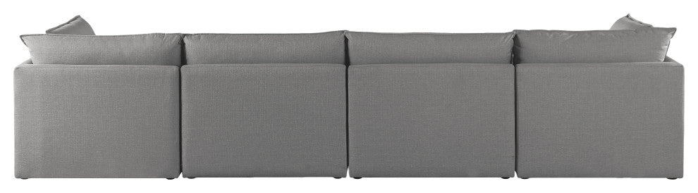 Mackenzie Linen Textured Fabric Upholstered 4-Piece Modular Sofa, Grey