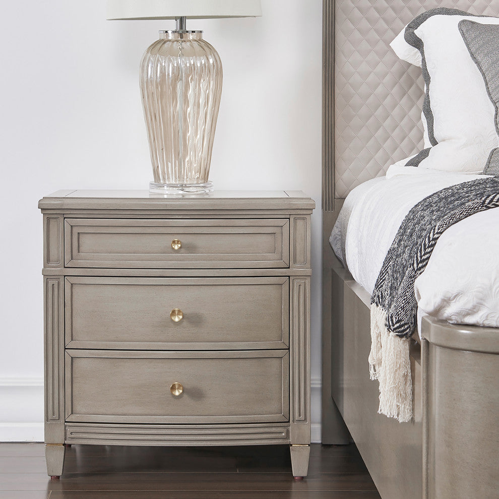 Dauphin Solid Wood 3-Drawer Gold Accent End Table, Gray Cashmere
