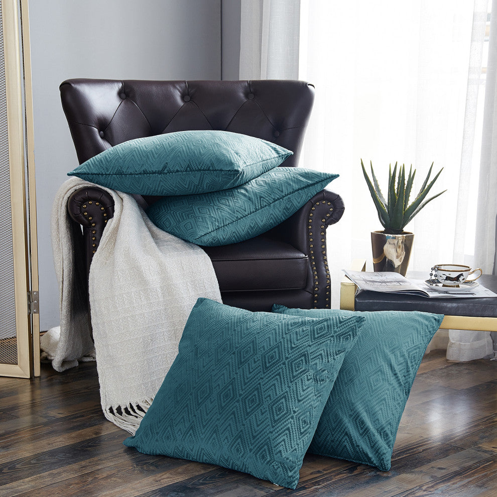 IKAT Velvet Pillow Shell Sets, Storm Blue, 4 Piece 20" X 20"
