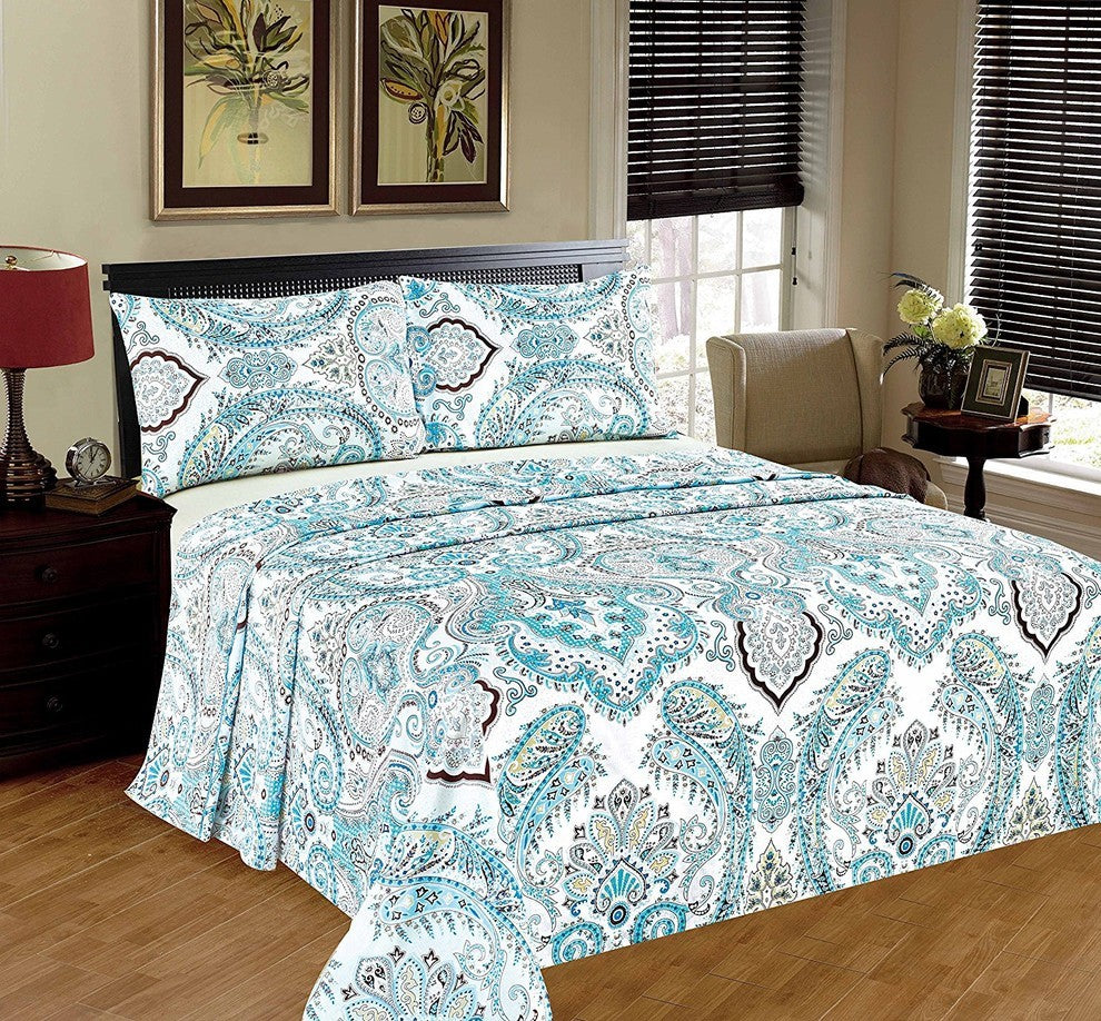 Frozen Forest Blue Paisley Flat Sheet  Set, Twin