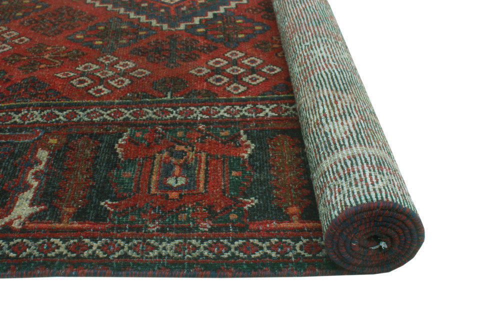 Fine Vintage Distressed Mahnoor Red/Charcoal Rug, 6'4x9'4