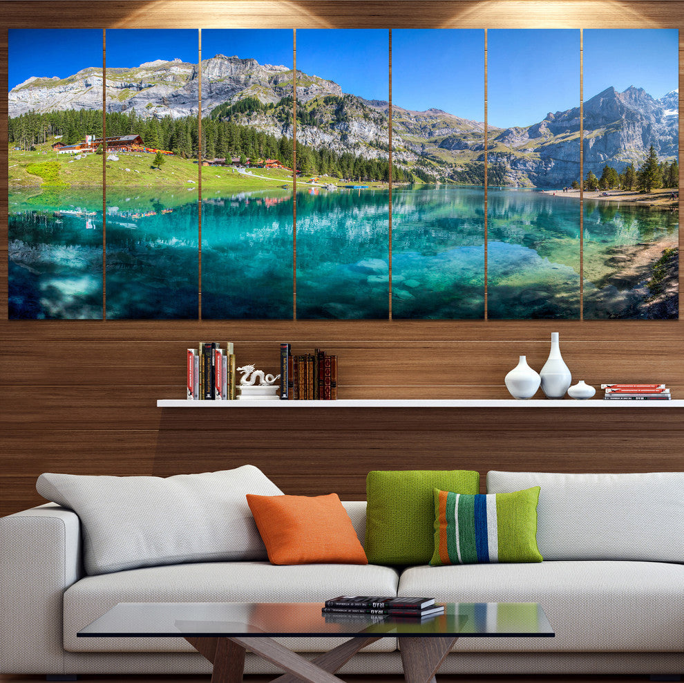 Lake Oeschinen Switzerland, Landscape Canvas Art Print, 83"x32", 7 Panels