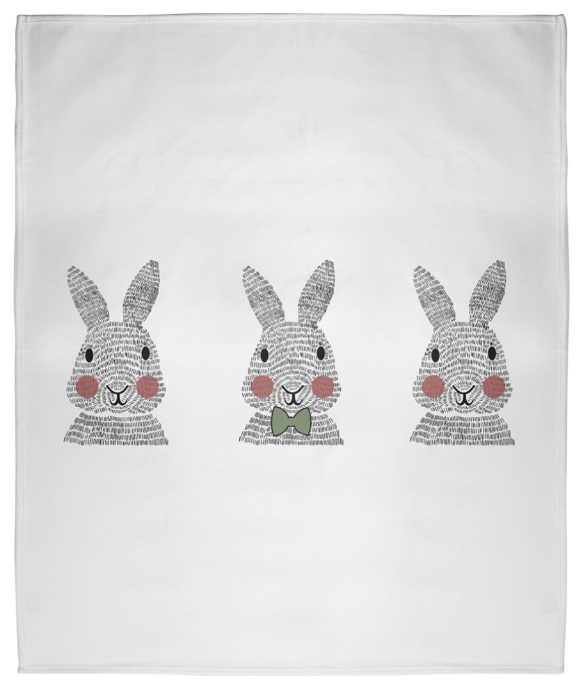 60 x 80 in Easter Bunny Triplets Throw Blanket, Laurel Tree Green