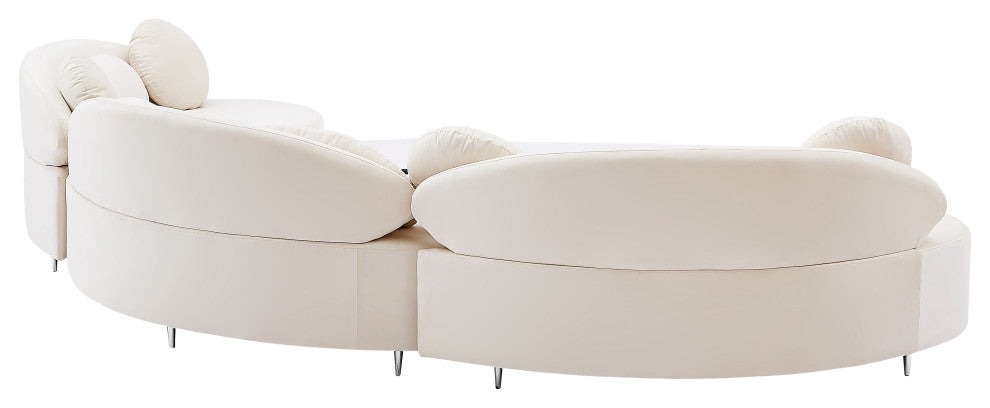 Vivacious Velvet Upholstered 3-Piece Sectional, Cream