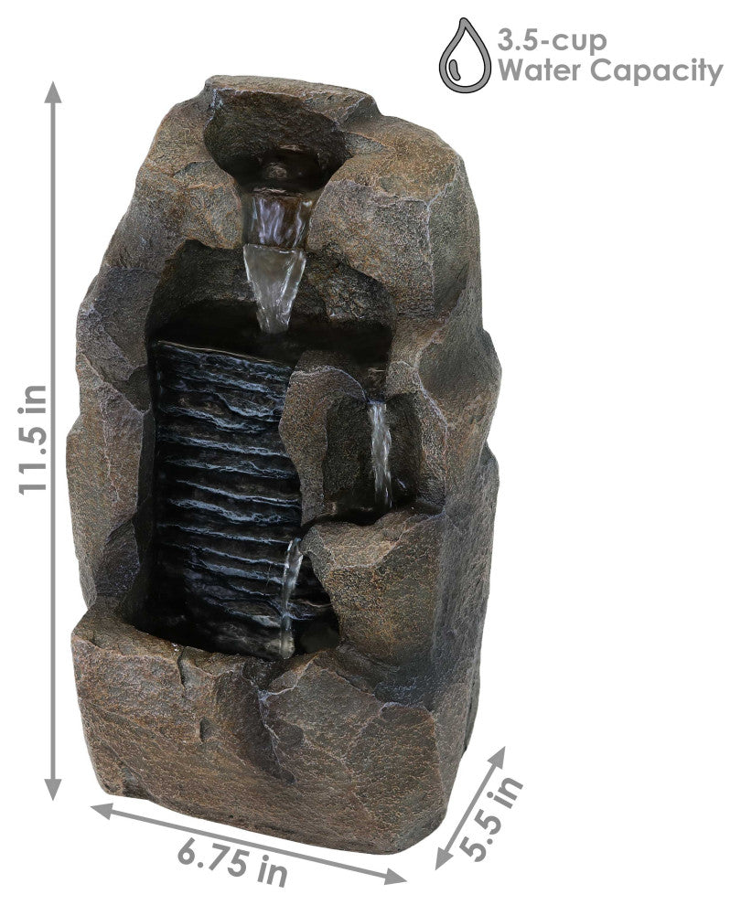 Sunnydaze Stony Rock Waterfall Indoor Tabletop Fountain, 11" Water Feature