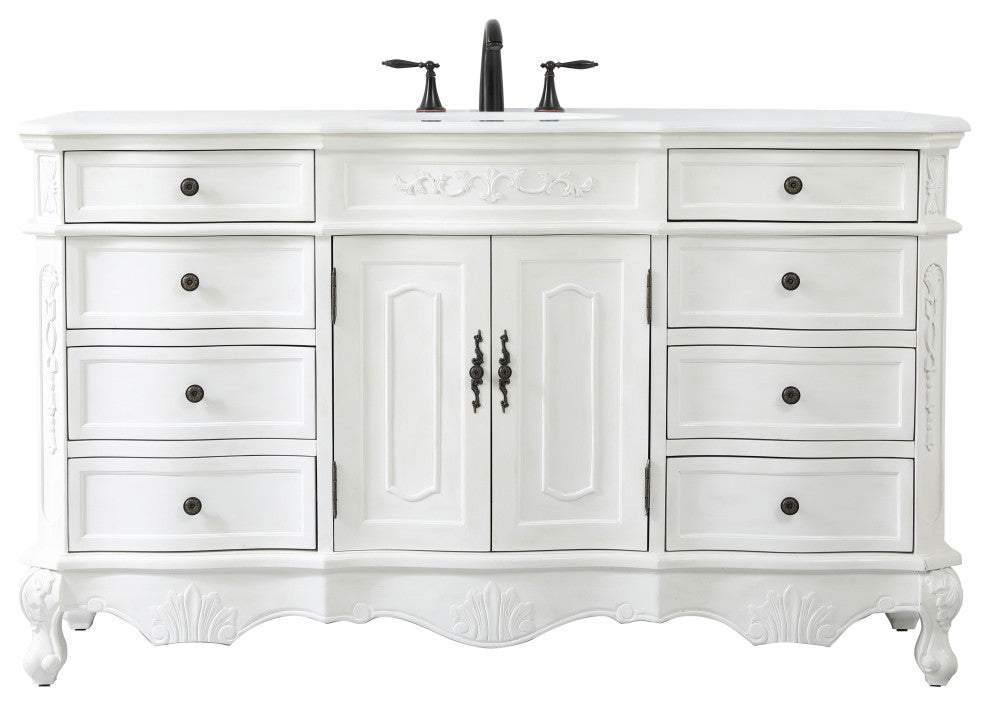 Bathroom Vanity, Antique White, 60", Single Sink