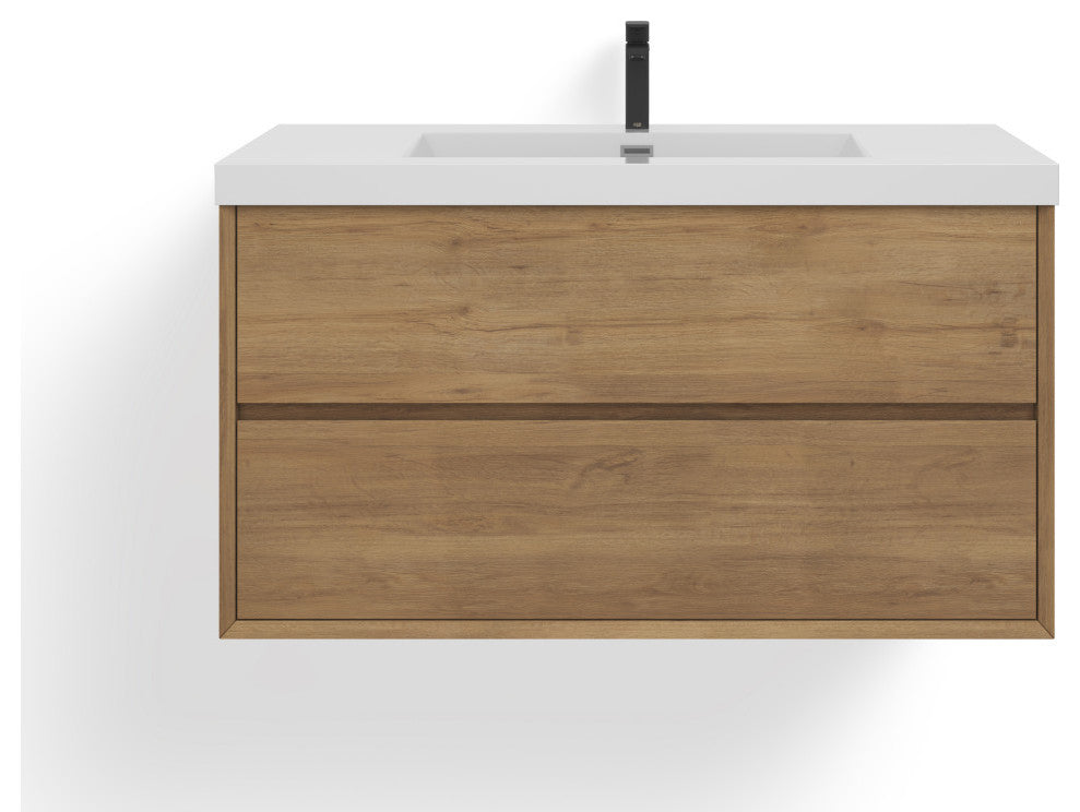 The Daria Bathroom Vanity, White Oak, 42", Single Sink, Wall Mount