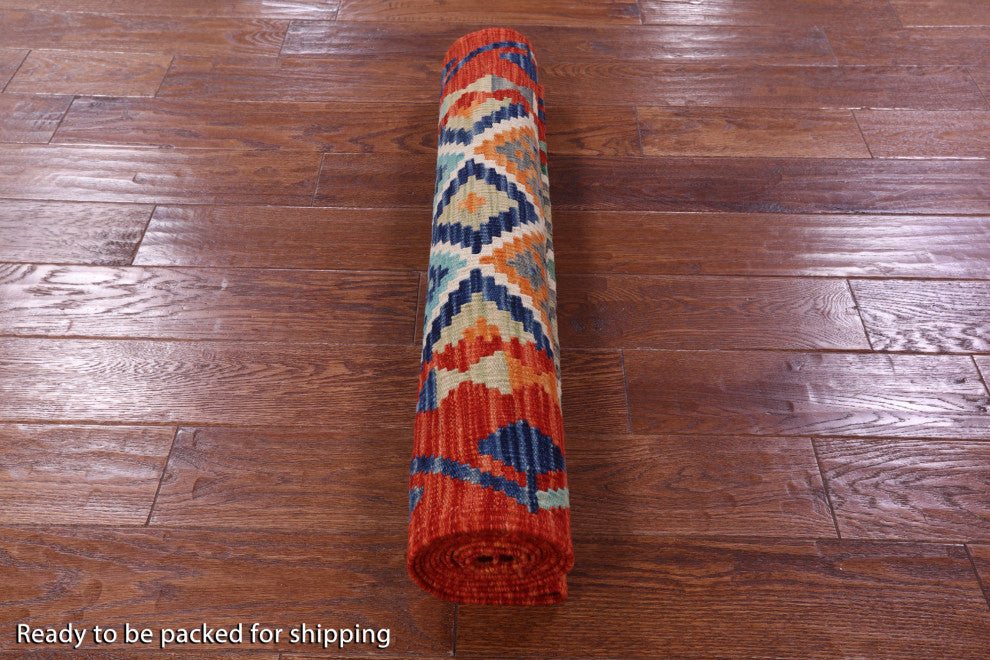 2' 10" X 9' 9" Reversible Kilim Flat Weave Wool On Wool Runner Rug - Q12564
