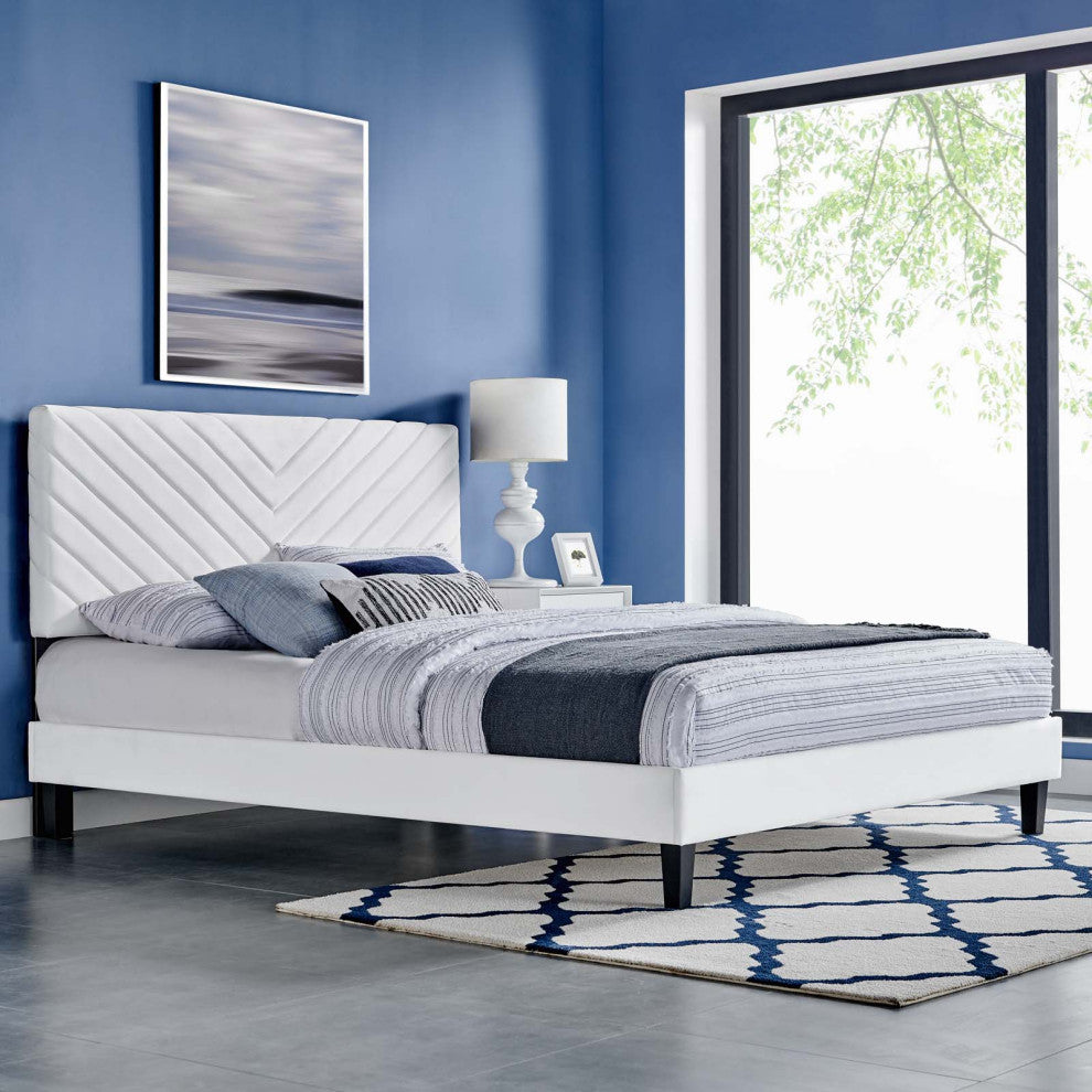 Roxanne Performance Velvet Twin Platform Bed, White